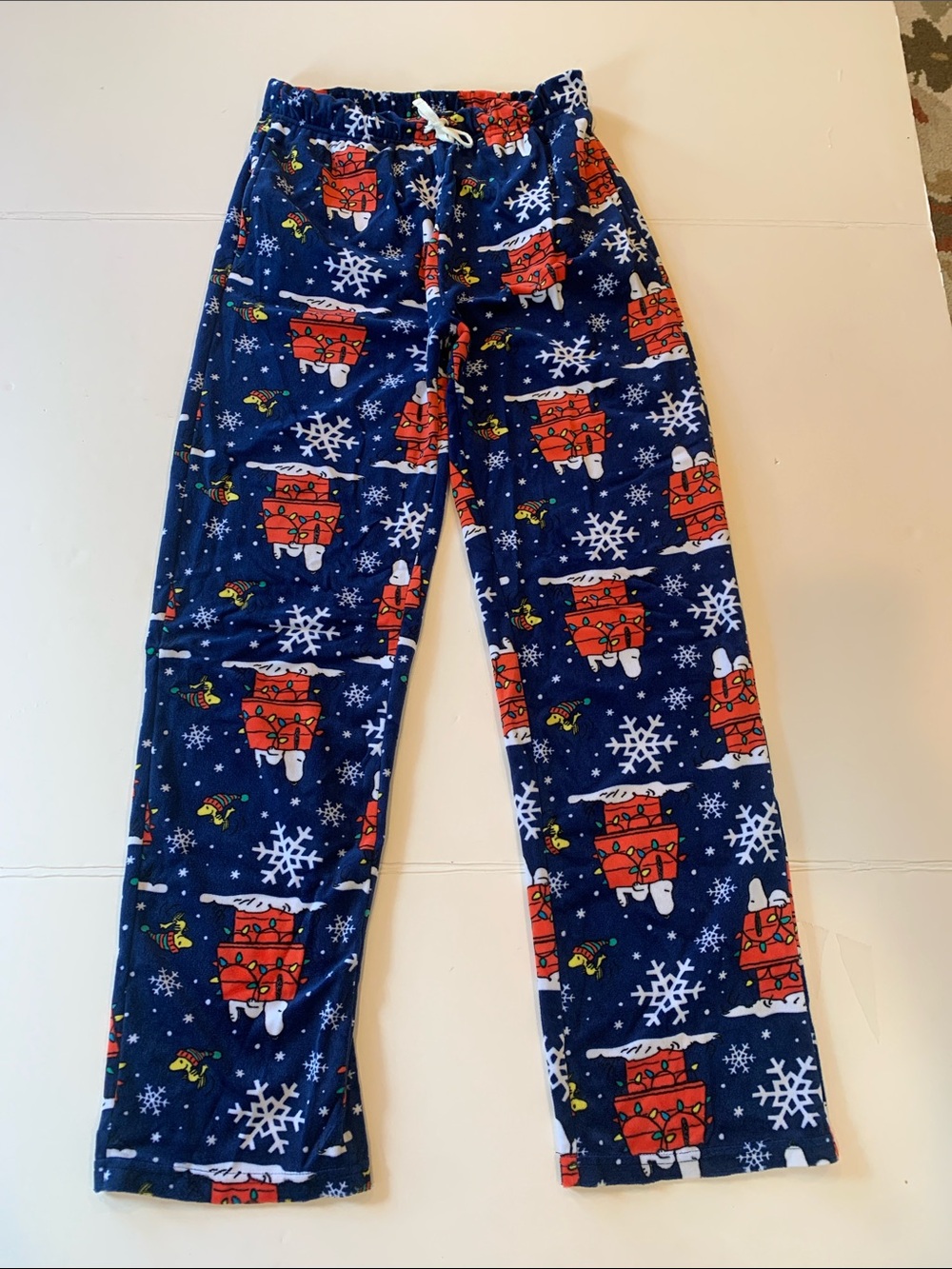 Peanuts Women’s Small Navy Blue Fleece Snoopy and Woodstock Pajama Lounge Pants